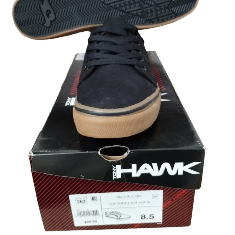 TONY HAWK The PADDOCK Skate Shoes Mens 8.5 Black/Gum Skateboard Sneakers‎ • New
